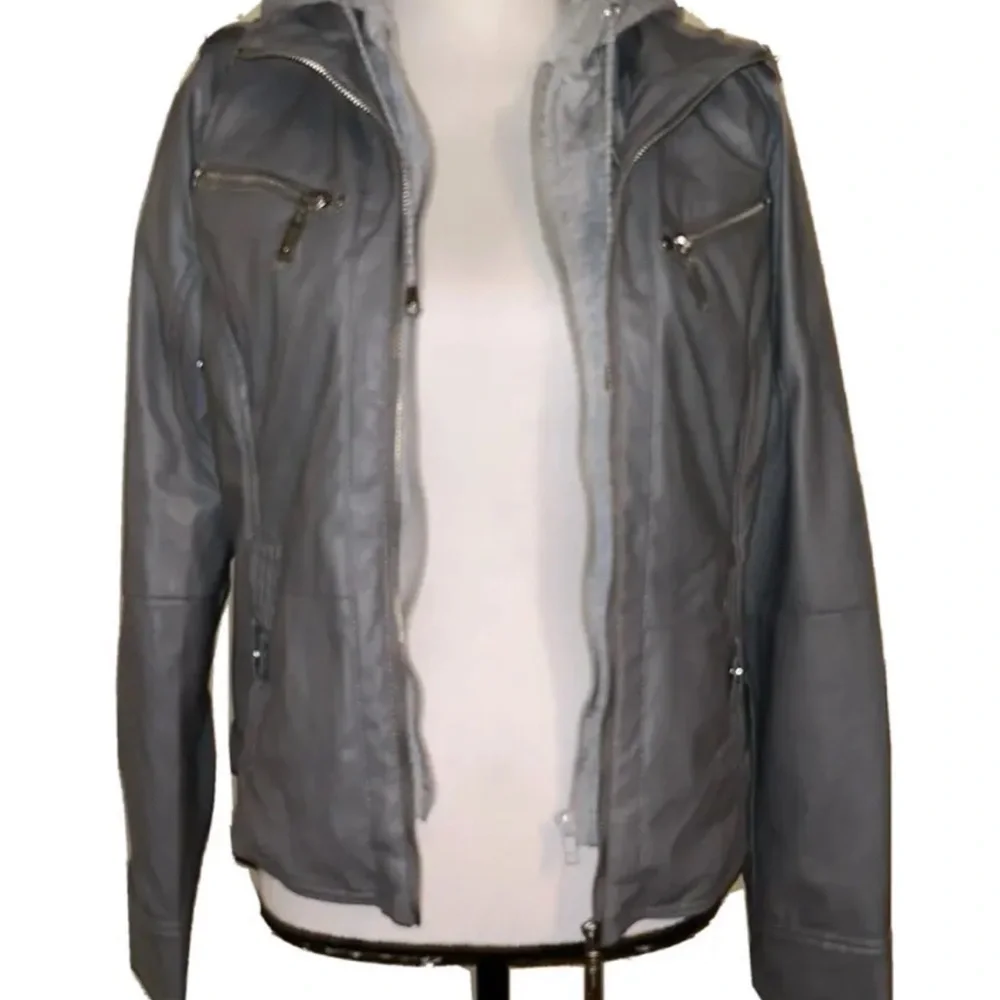 Jou Jou Vegan Leather Moto Jacket Gray Women’s Medium New With Tags - Picture 3 of 16